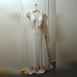 Elegant White Embroidered Evening Gown